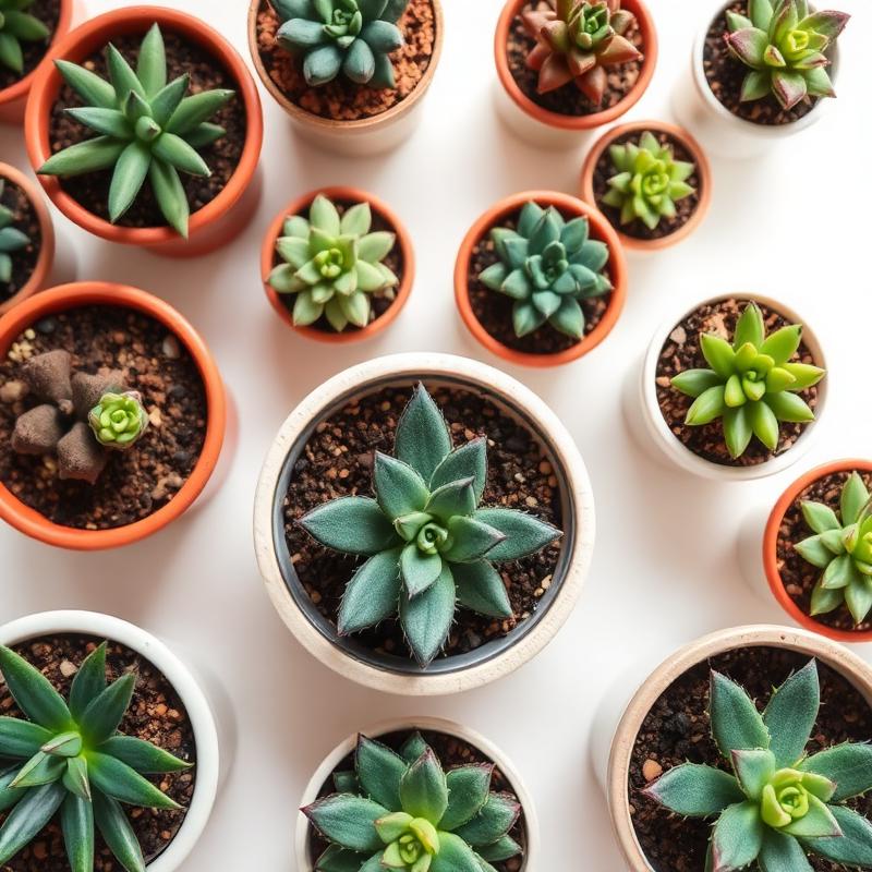 Assorted succulents in small pots